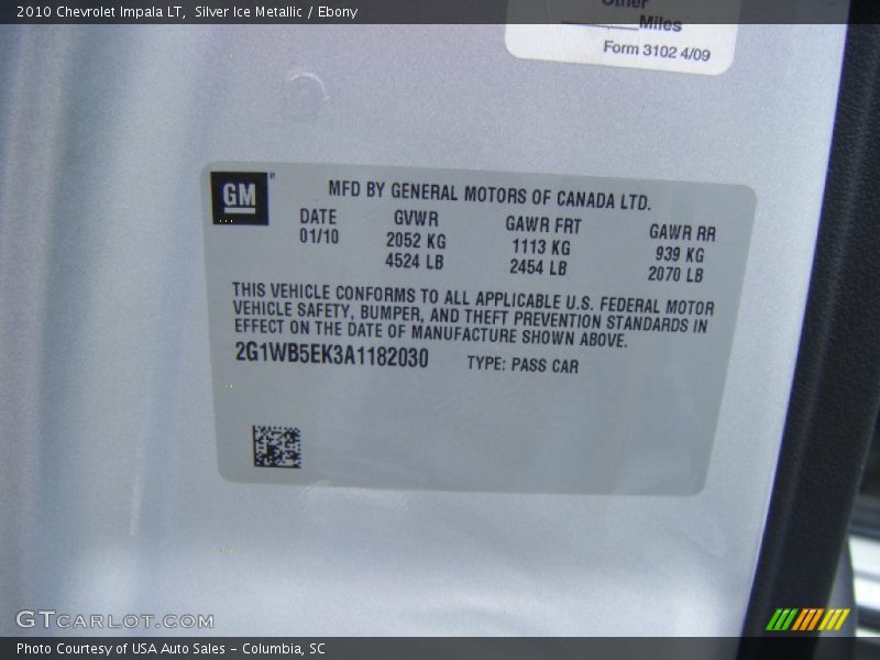 Silver Ice Metallic / Ebony 2010 Chevrolet Impala LT