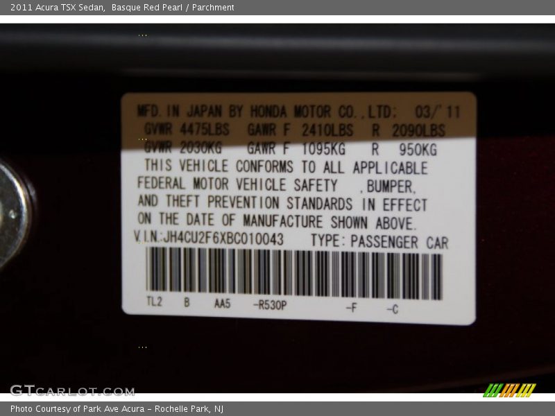 Basque Red Pearl / Parchment 2011 Acura TSX Sedan