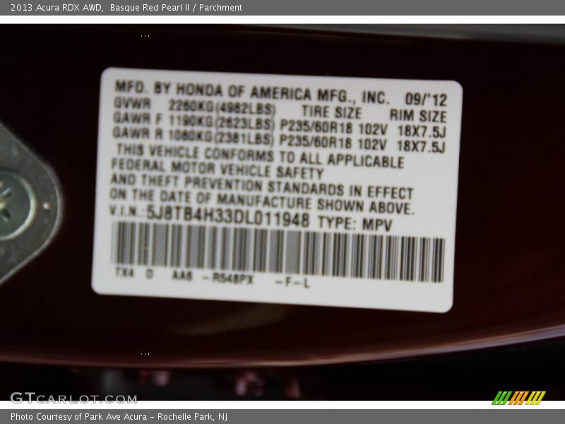 Basque Red Pearl II / Parchment 2013 Acura RDX AWD