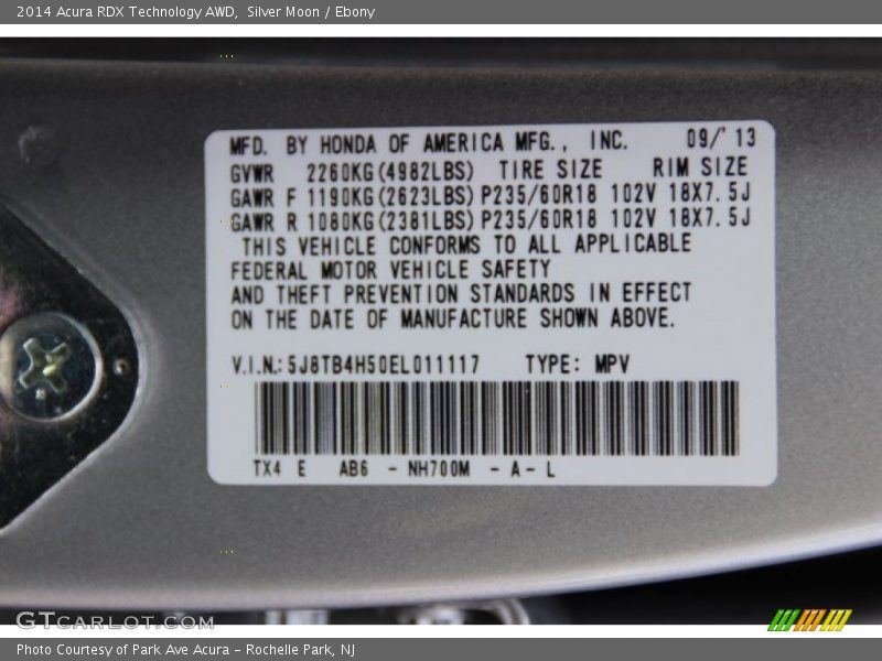 Silver Moon / Ebony 2014 Acura RDX Technology AWD
