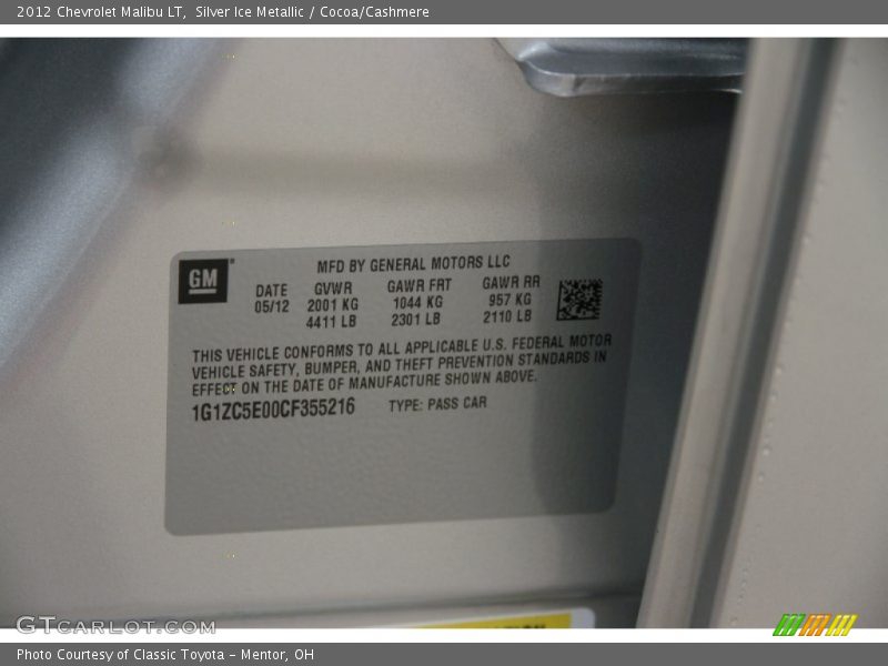 Silver Ice Metallic / Cocoa/Cashmere 2012 Chevrolet Malibu LT