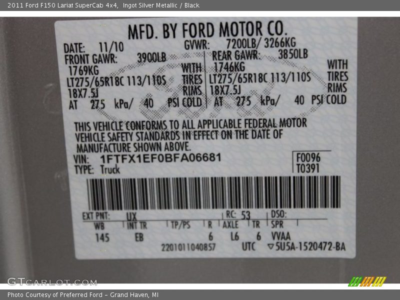 Ingot Silver Metallic / Black 2011 Ford F150 Lariat SuperCab 4x4