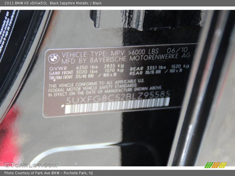 Black Sapphire Metallic / Black 2011 BMW X6 xDrive50i