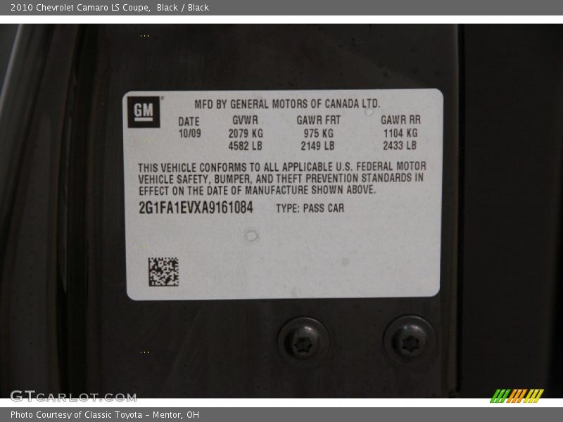 Black / Black 2010 Chevrolet Camaro LS Coupe
