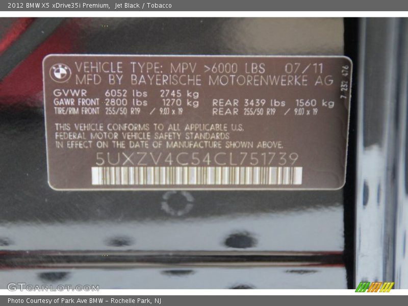 Jet Black / Tobacco 2012 BMW X5 xDrive35i Premium