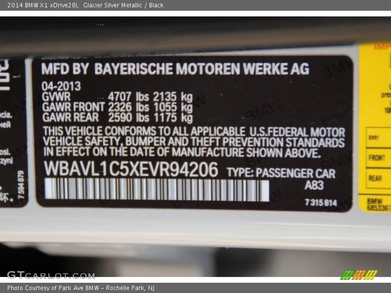 Glacier Silver Metallic / Black 2014 BMW X1 xDrive28i