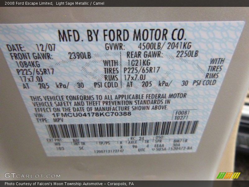 Light Sage Metallic / Camel 2008 Ford Escape Limited