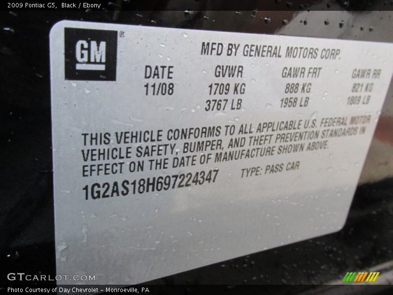 Black / Ebony 2009 Pontiac G5