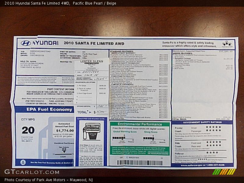 Pacific Blue Pearl / Beige 2010 Hyundai Santa Fe Limited 4WD