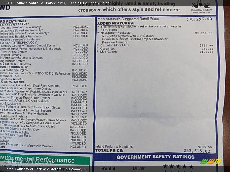 Pacific Blue Pearl / Beige 2010 Hyundai Santa Fe Limited 4WD