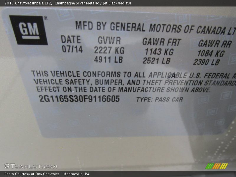 Info Tag of 2015 Impala LTZ
