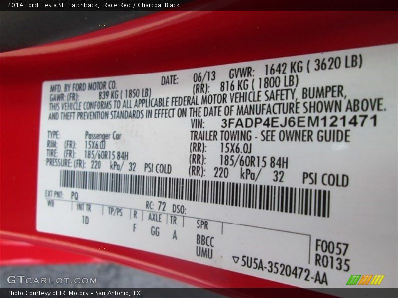 Race Red / Charcoal Black 2014 Ford Fiesta SE Hatchback