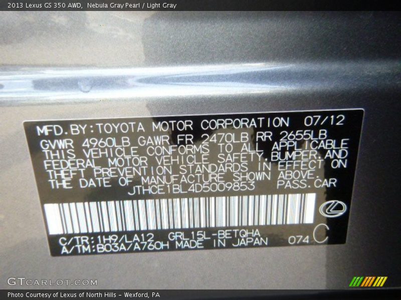 Nebula Gray Pearl / Light Gray 2013 Lexus GS 350 AWD