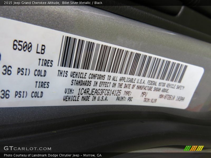 2015 Grand Cherokee Altitude Billet Silver Metallic Color Code PSC