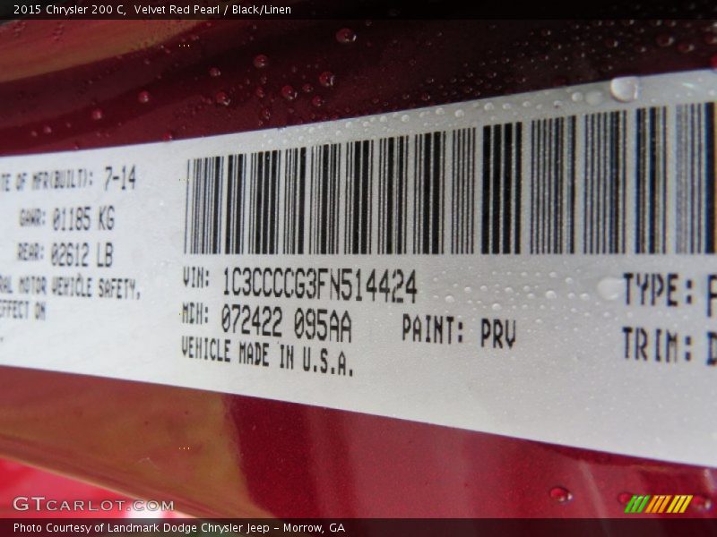 Velvet Red Pearl / Black/Linen 2015 Chrysler 200 C