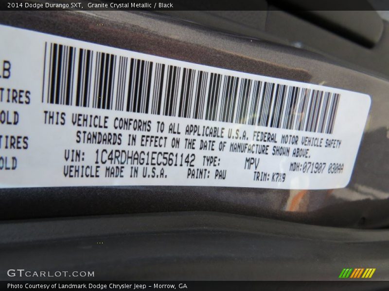 Granite Crystal Metallic / Black 2014 Dodge Durango SXT