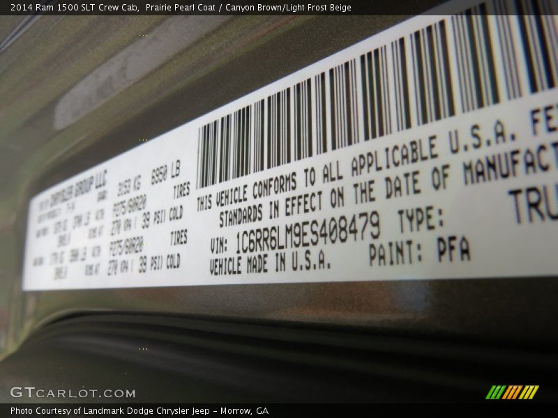 2014 1500 SLT Crew Cab Prairie Pearl Coat Color Code PFA