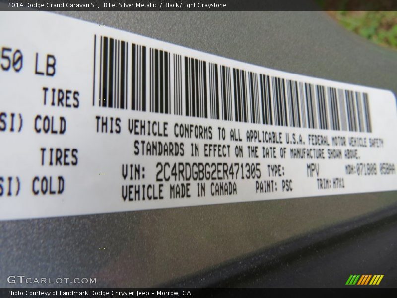 Billet Silver Metallic / Black/Light Graystone 2014 Dodge Grand Caravan SE