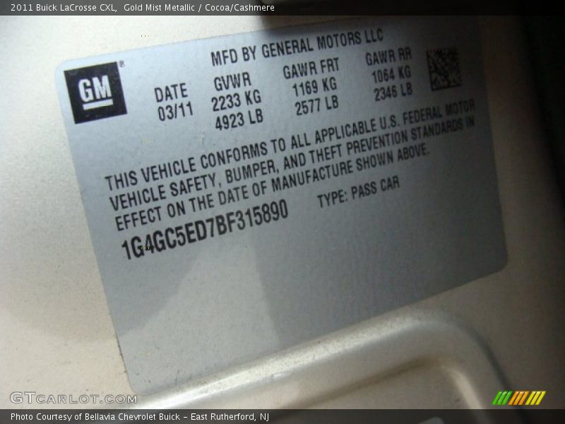 Gold Mist Metallic / Cocoa/Cashmere 2011 Buick LaCrosse CXL