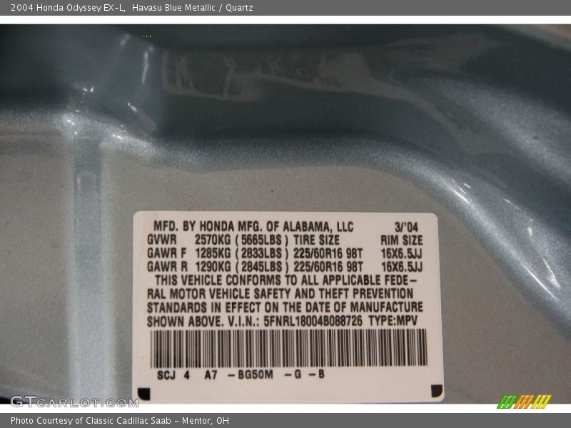 Havasu Blue Metallic / Quartz 2004 Honda Odyssey EX-L