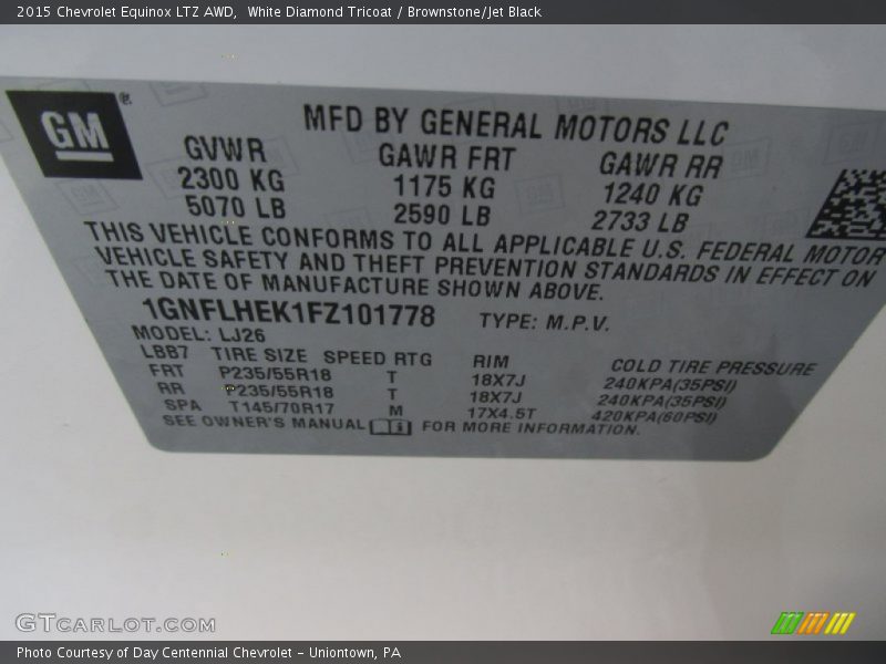 White Diamond Tricoat / Brownstone/Jet Black 2015 Chevrolet Equinox LTZ AWD