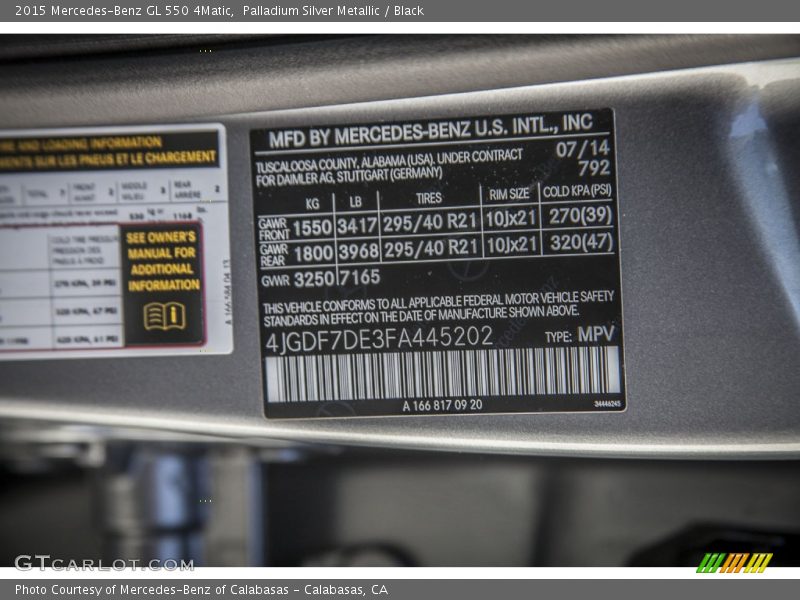 2015 GL 550 4Matic Palladium Silver Metallic Color Code 792