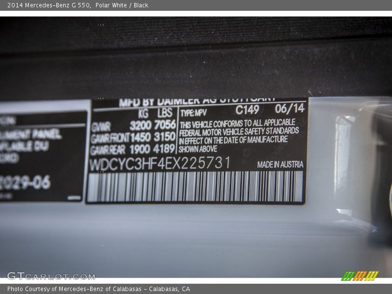 2014 G 550 Polar White Color Code 149
