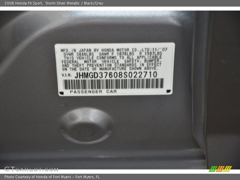 Storm Silver Metallic / Black/Grey 2008 Honda Fit Sport