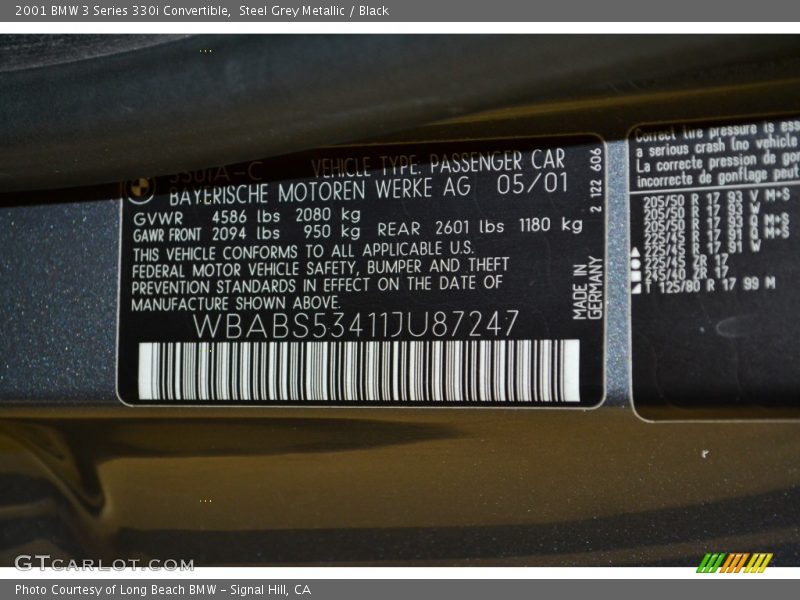 Steel Grey Metallic / Black 2001 BMW 3 Series 330i Convertible