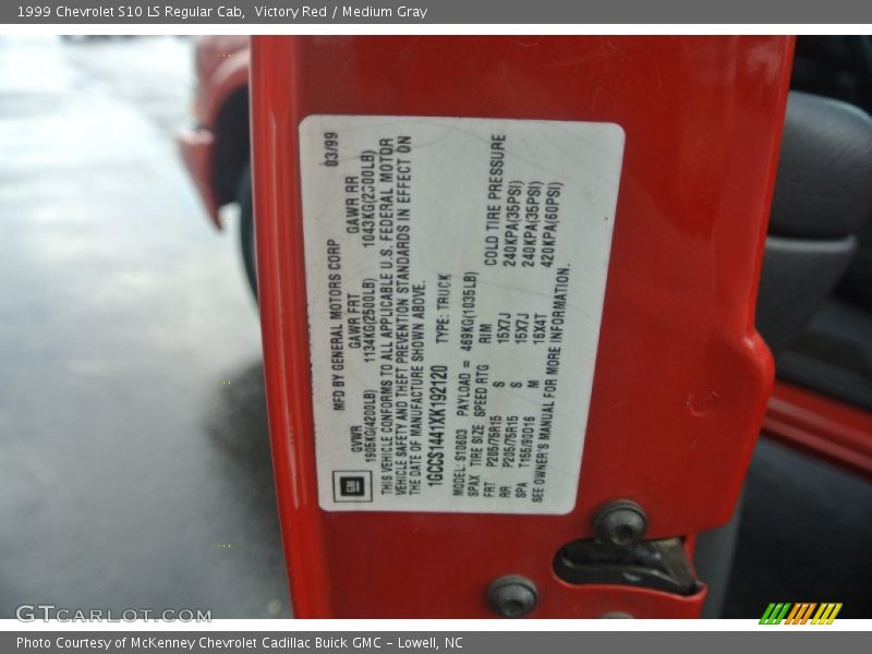 Victory Red / Medium Gray 1999 Chevrolet S10 LS Regular Cab