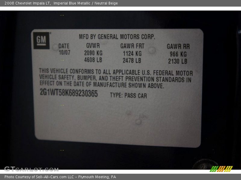 Imperial Blue Metallic / Neutral Beige 2008 Chevrolet Impala LT