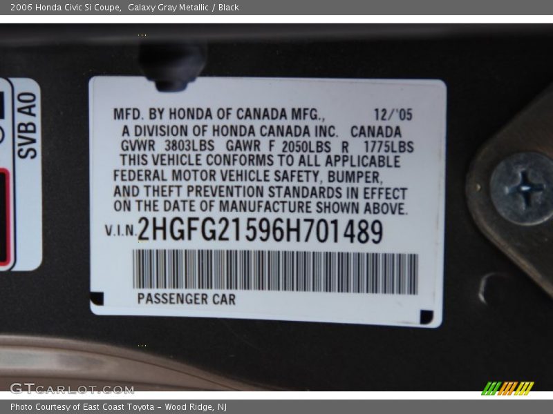 Galaxy Gray Metallic / Black 2006 Honda Civic Si Coupe