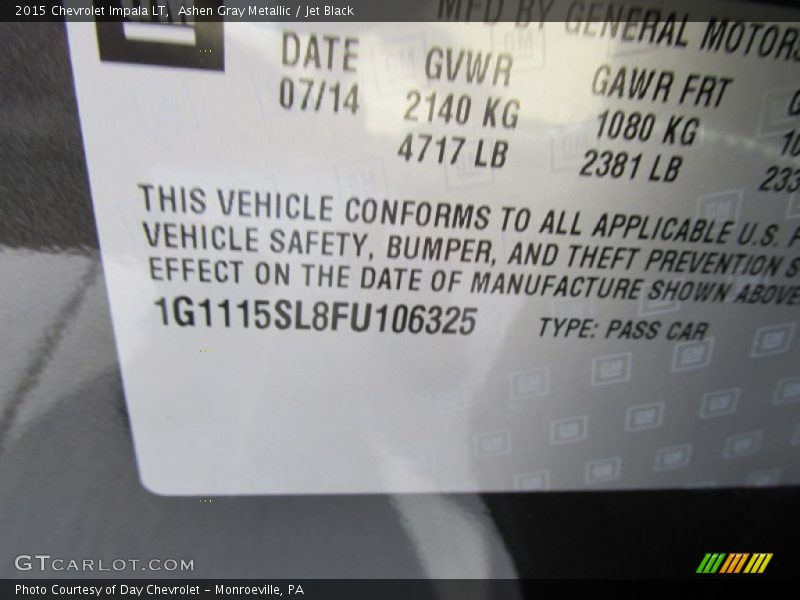 Ashen Gray Metallic / Jet Black 2015 Chevrolet Impala LT