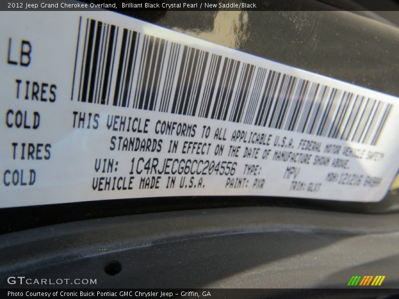 Brilliant Black Crystal Pearl / New Saddle/Black 2012 Jeep Grand Cherokee Overland