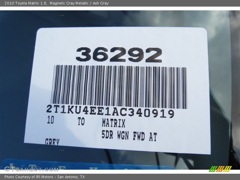 Magnetic Gray Metallic / Ash Gray 2010 Toyota Matrix 1.8