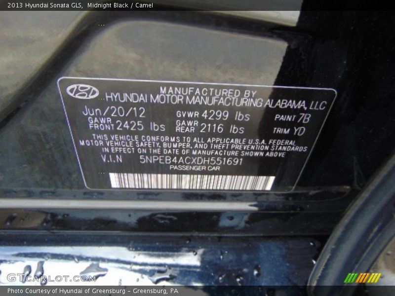 Midnight Black / Camel 2013 Hyundai Sonata GLS