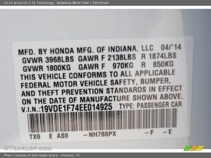 Bellanova White Pearl / Parchment 2014 Acura ILX 2.0L Technology