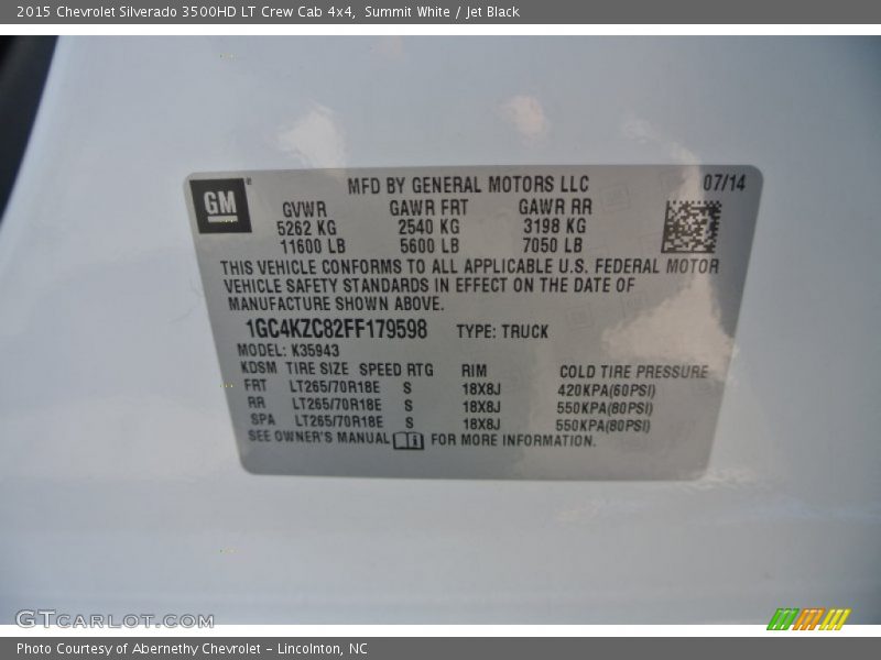 Summit White / Jet Black 2015 Chevrolet Silverado 3500HD LT Crew Cab 4x4