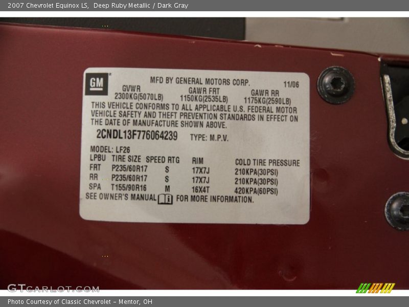 Deep Ruby Metallic / Dark Gray 2007 Chevrolet Equinox LS