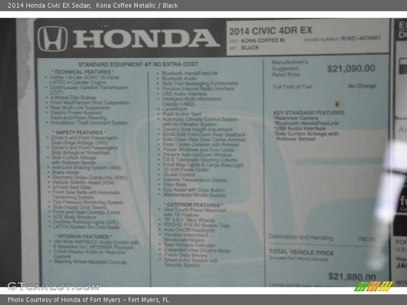 Kona Coffee Metallic / Black 2014 Honda Civic EX Sedan