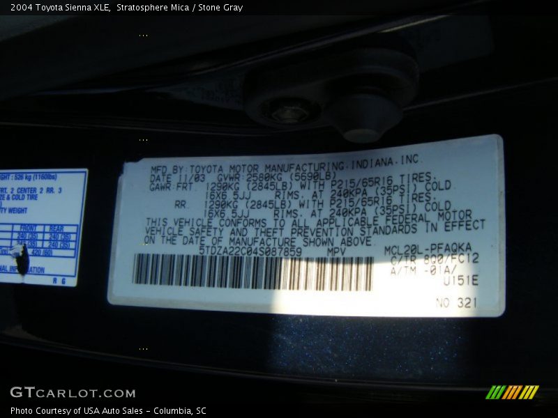 Stratosphere Mica / Stone Gray 2004 Toyota Sienna XLE