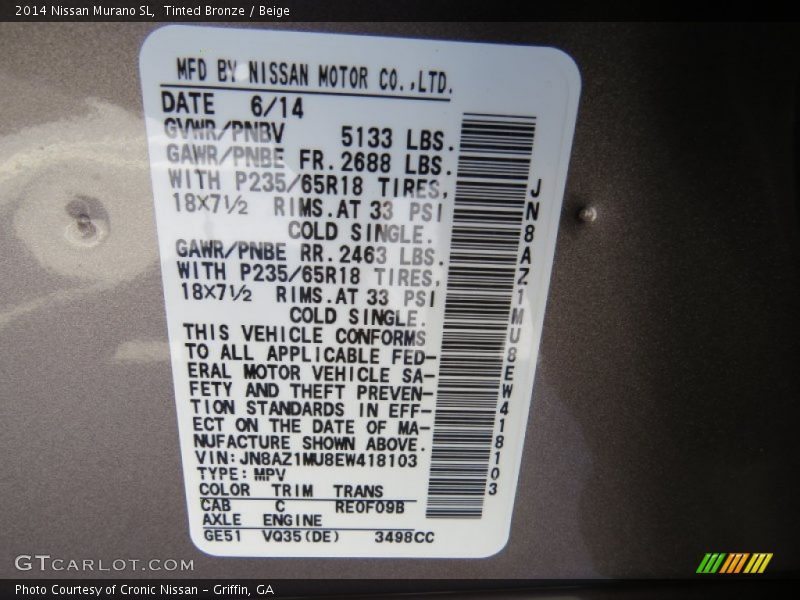 Tinted Bronze / Beige 2014 Nissan Murano SL