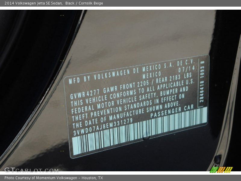 Black / Cornsilk Beige 2014 Volkswagen Jetta SE Sedan