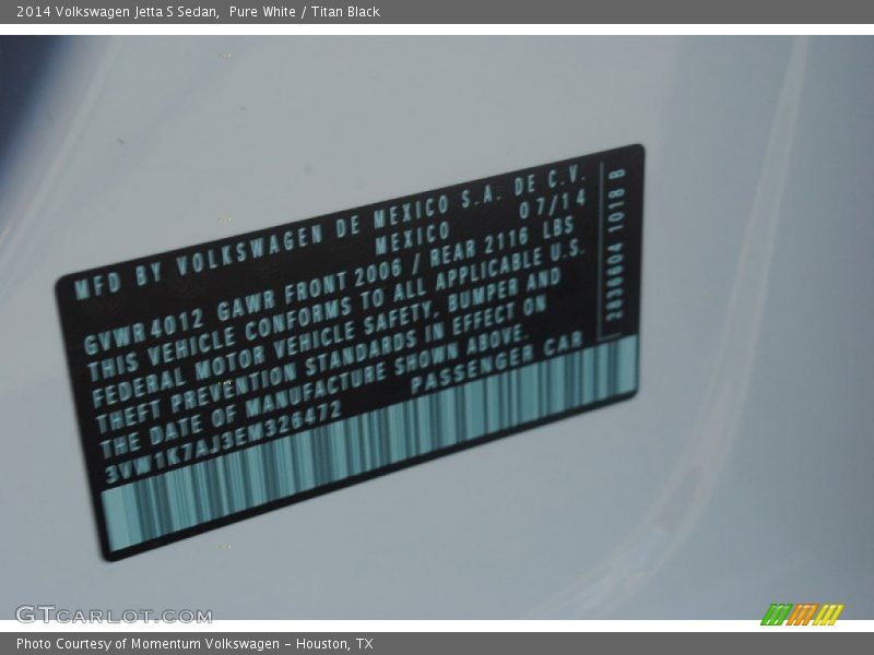 Pure White / Titan Black 2014 Volkswagen Jetta S Sedan