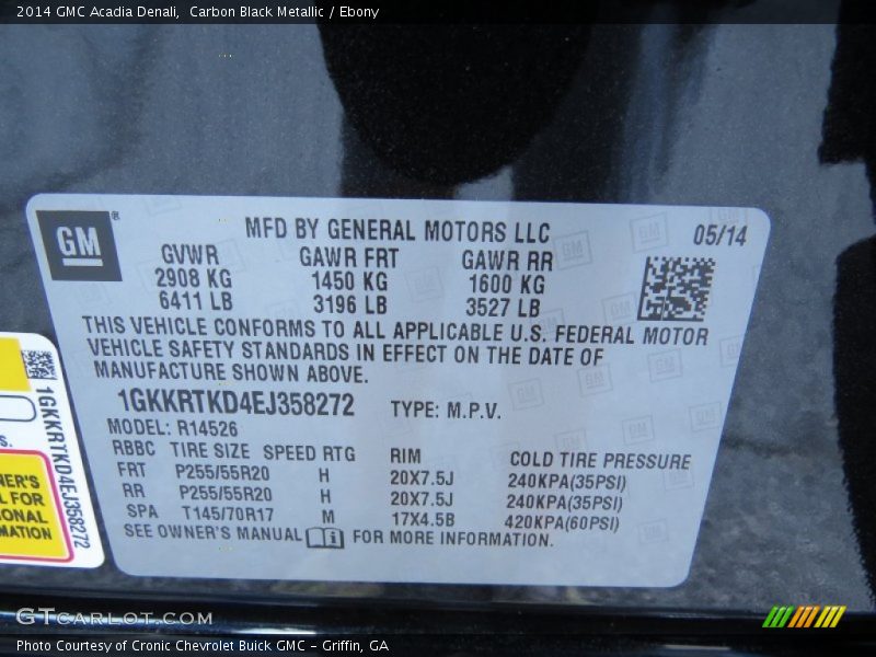 Carbon Black Metallic / Ebony 2014 GMC Acadia Denali