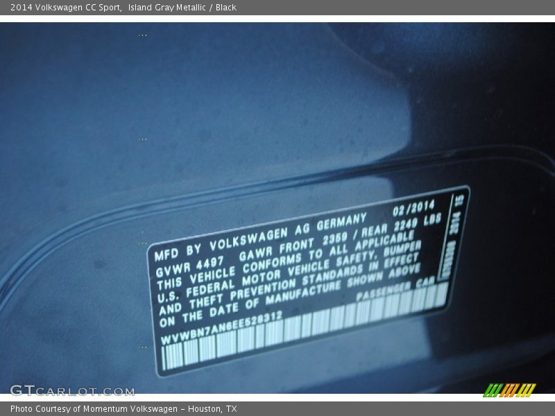 Island Gray Metallic / Black 2014 Volkswagen CC Sport