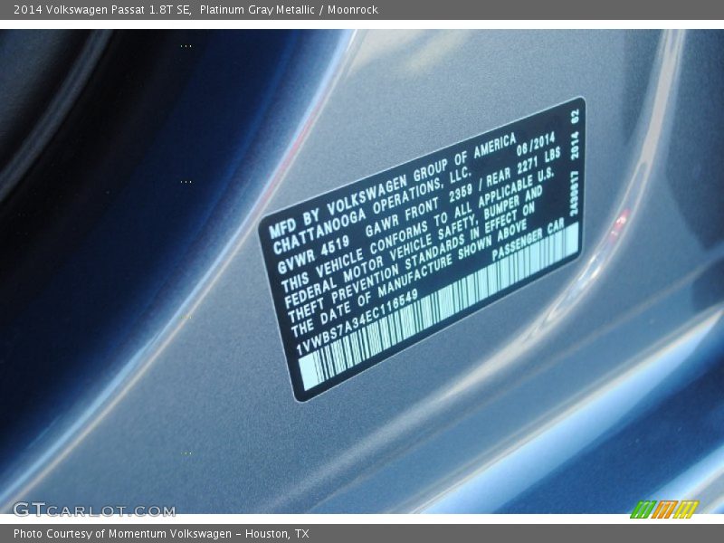 Platinum Gray Metallic / Moonrock 2014 Volkswagen Passat 1.8T SE