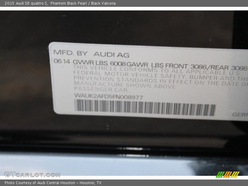 Info Tag of 2015 S8 quattro S