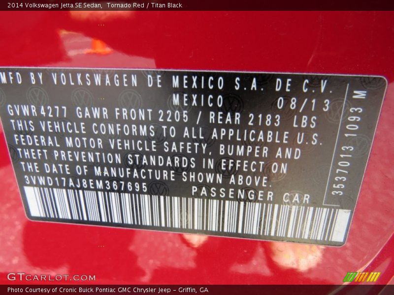 Tornado Red / Titan Black 2014 Volkswagen Jetta SE Sedan