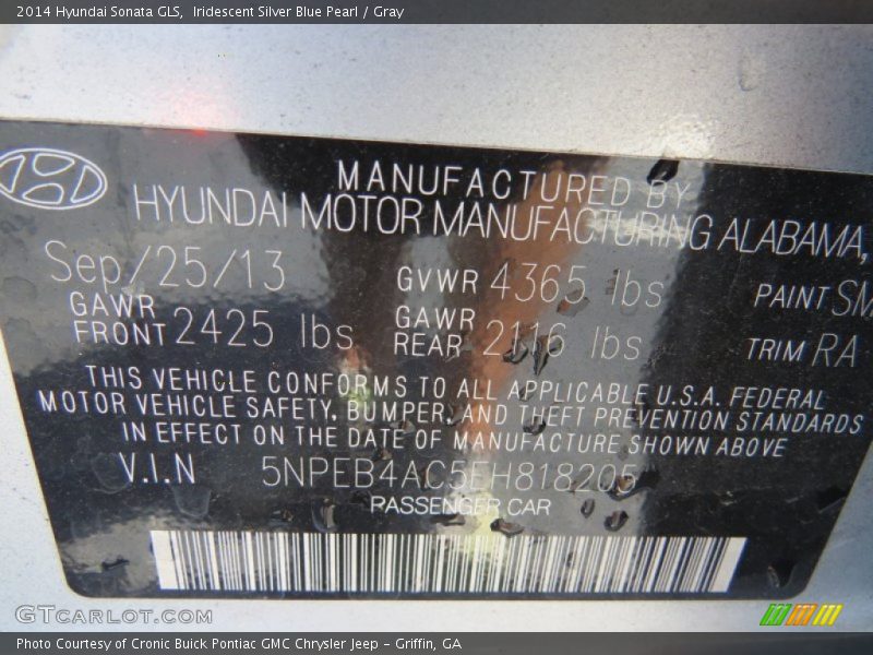 Iridescent Silver Blue Pearl / Gray 2014 Hyundai Sonata GLS